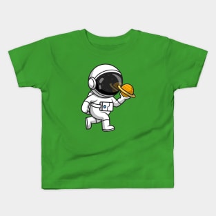 Cute Astronaut Holding Planet Cartoon Kids T-Shirt